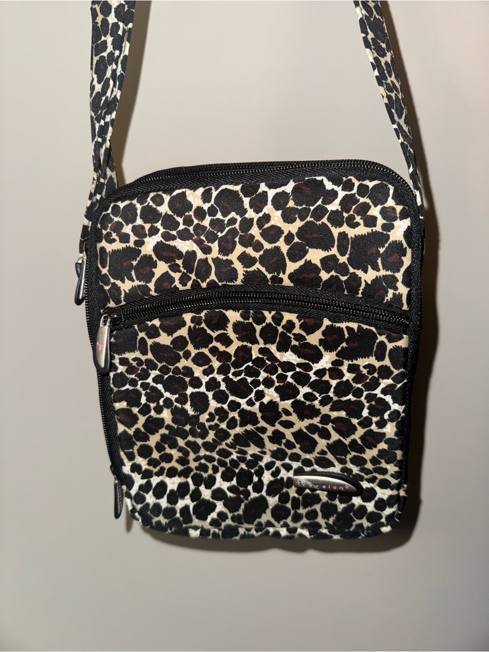 Travelon Leopard Print Crossbody Bag - Black & Cream
